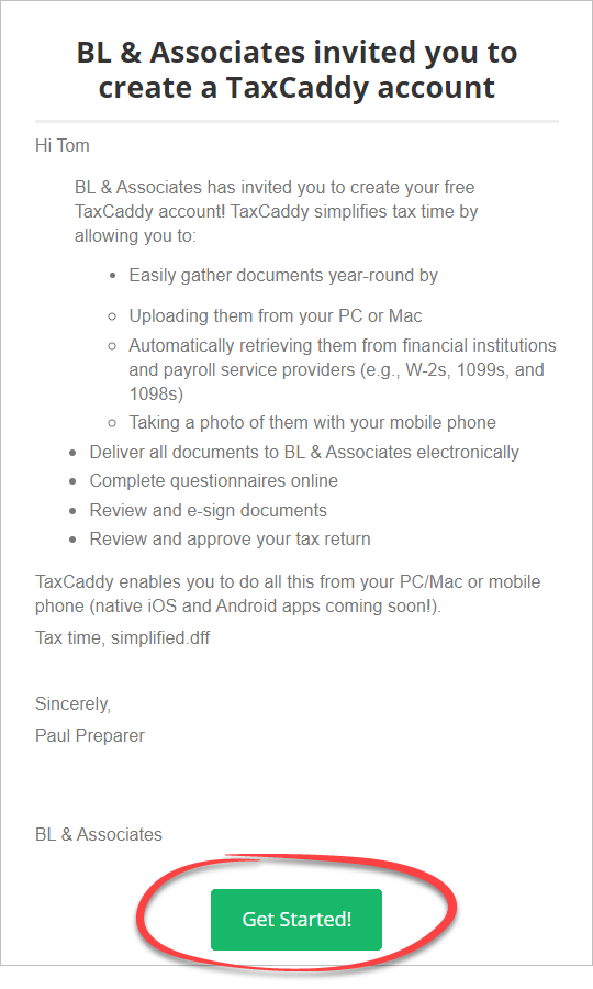 Click Get Started from invite email