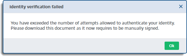 Identity verification failed window