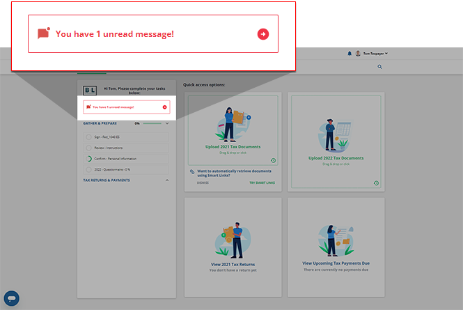 View of the Overview screen with the Unread Message alert