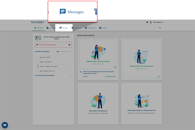 View of the Messages tab of the Overview screen