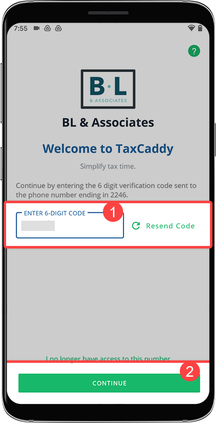 Provide one time password to log in