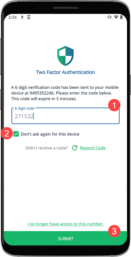 Provide one time password