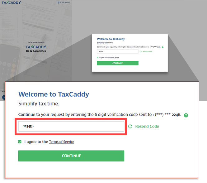 Logging in with a phone number (Dynamic Password) – TaxCaddy