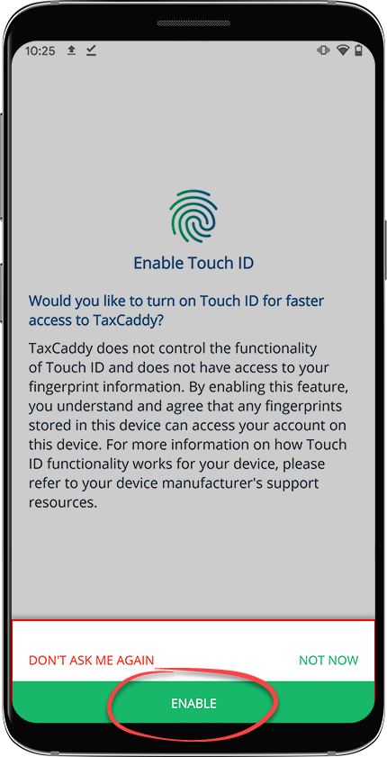 Enable Biometric scan