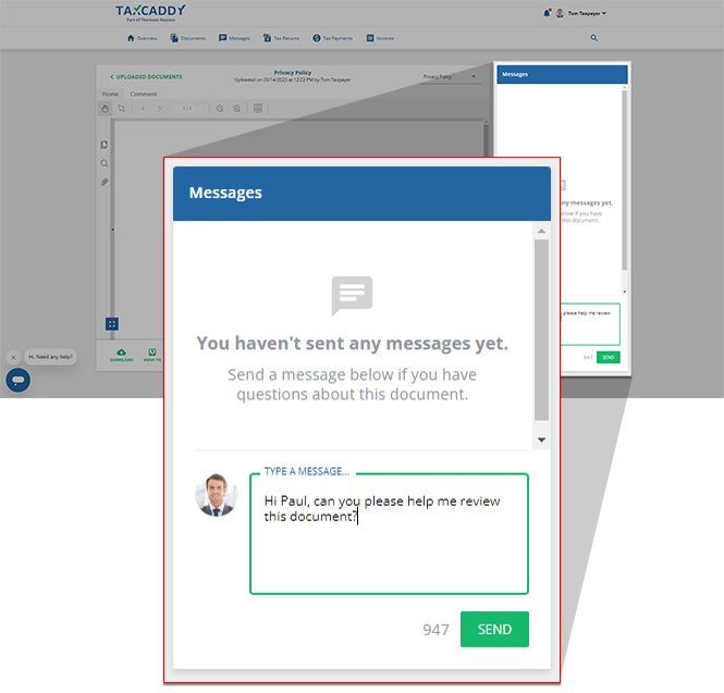 Messaging your tax professional about documents – TaxCaddy