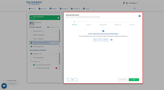Personal Information panel will appear