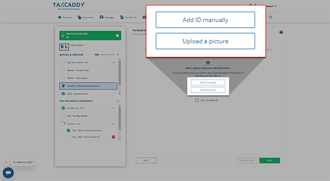 Enter ID or upload picture of ID