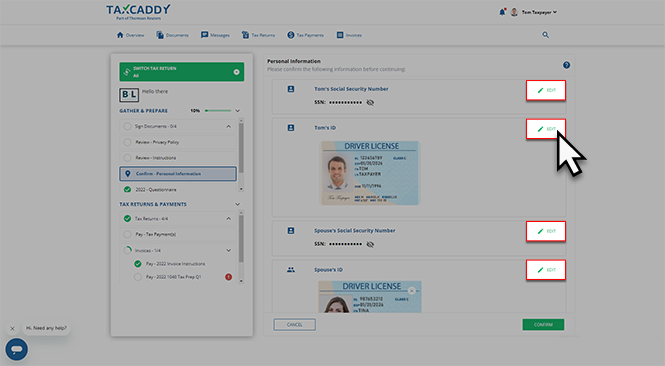 Edit options are available on each summary section