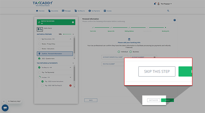 Skip this step button
