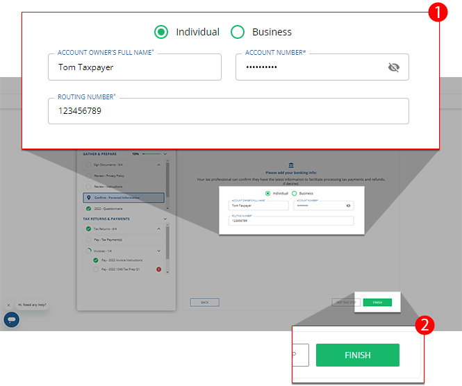 Bank information fields