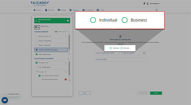 Select Individual or Business