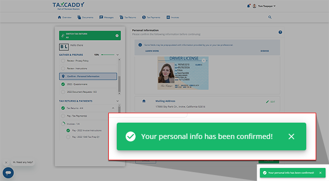 Confirmation message will pop-up