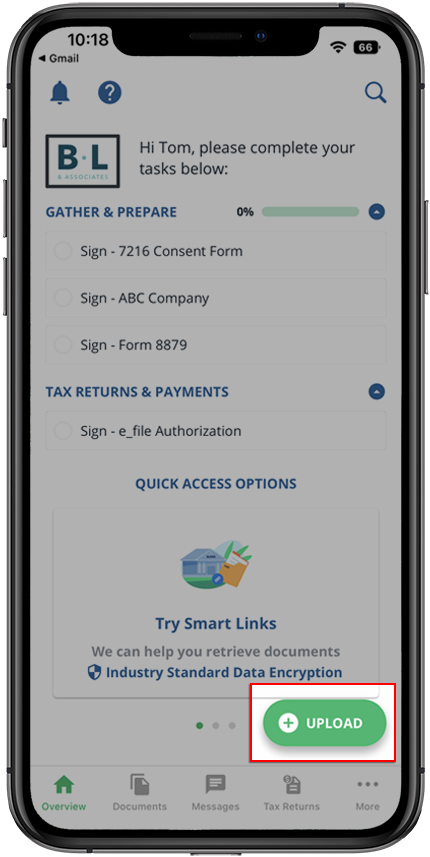 Upload feature on Overview screen