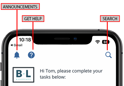 Announcement Help and Search icons on iOS