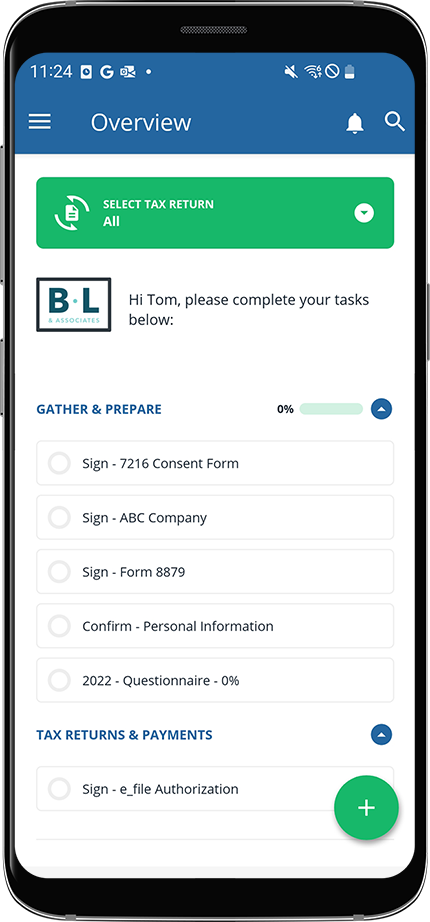 View of the Overview screen for Android