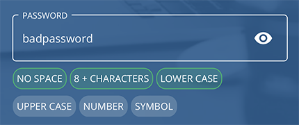 The password: badpassword (one word, all lower case) is a bad password
