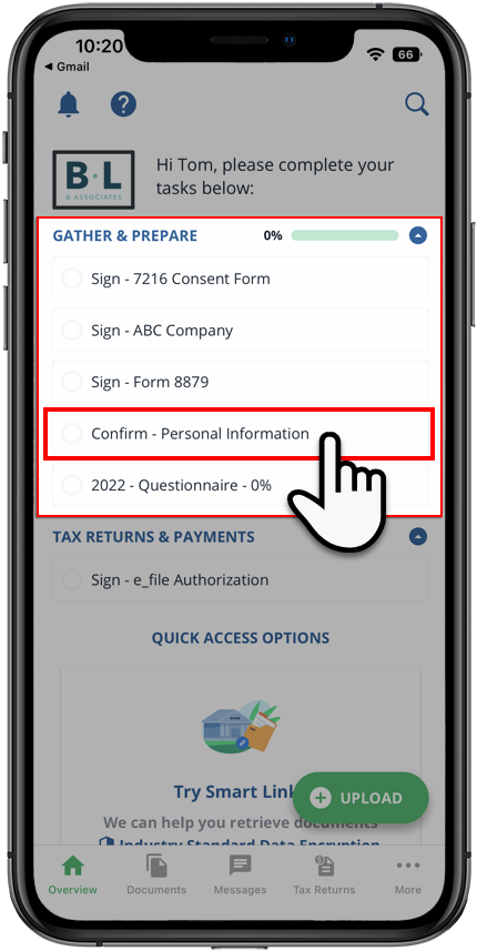Personal Information on the task list