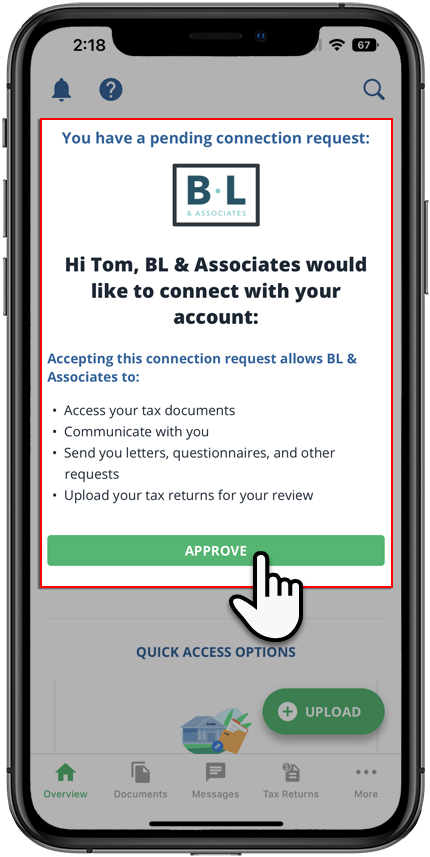 iOS view of user accepting connection request