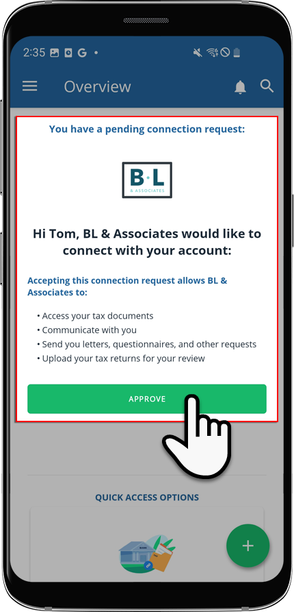 Android user accepting a connection request