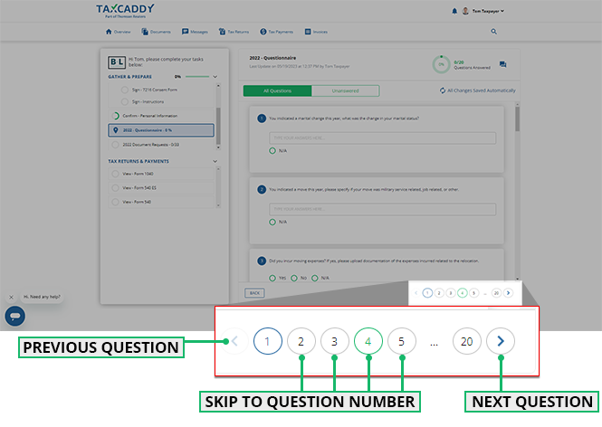 Question navigation for the questionniare
