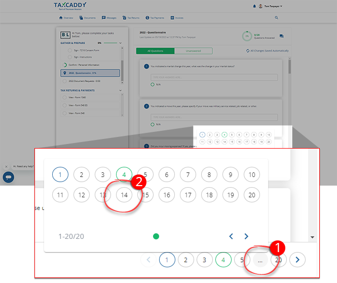 Full list displaying all question numbers in your questionnaire