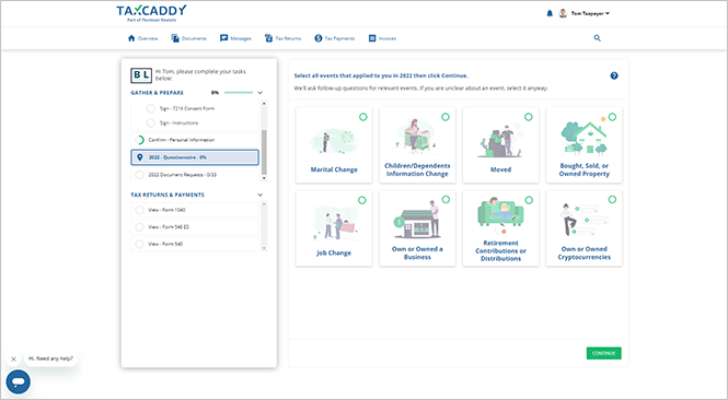 View fo the questionnaire appearing once clicked