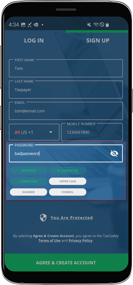 Error messages appear when invalid entired are provided