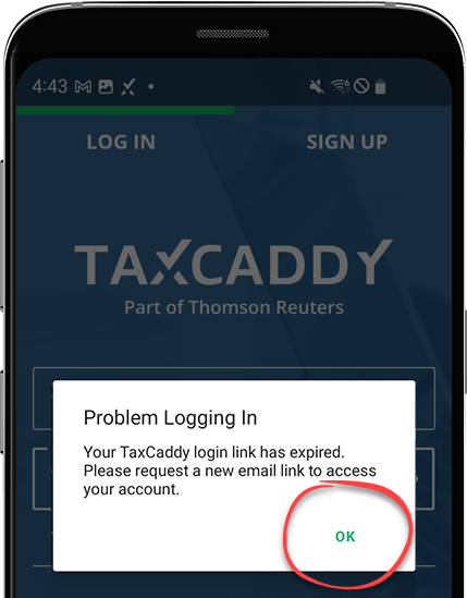 Problem Logging In pop-up notification