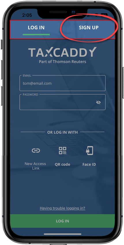 Tap Sign Up