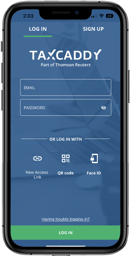 Login screen on iOS