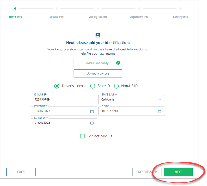 Next button highlighted