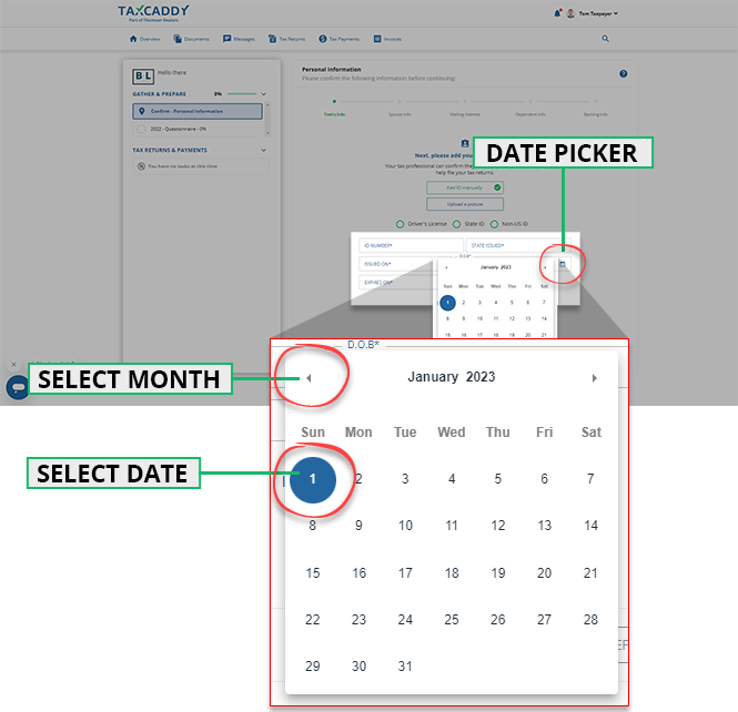 Date pop-up modal will appear