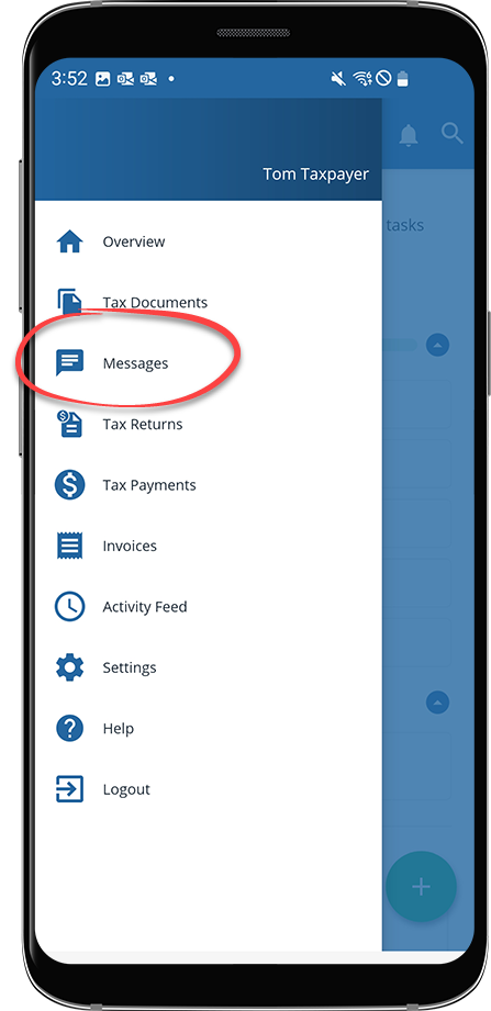 Messages option from Overview menu