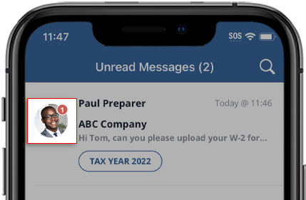 iOS red badge on a message thread indicating unread message