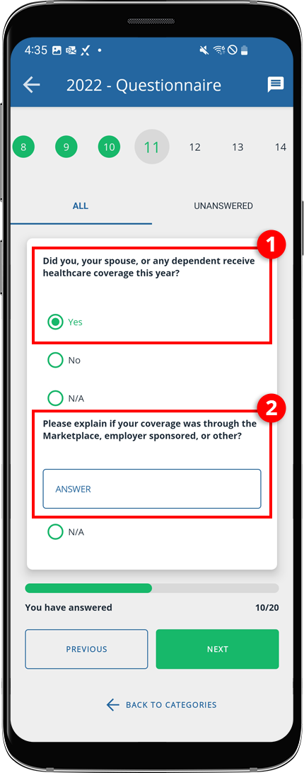 Android view of follow-up question appearing