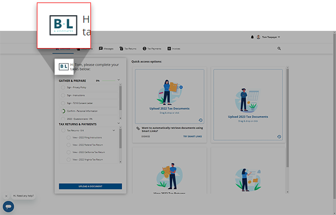 The logo of your tax firm on the Overview screen