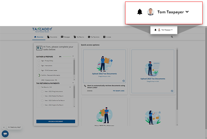 Your name listed on the Overview screen