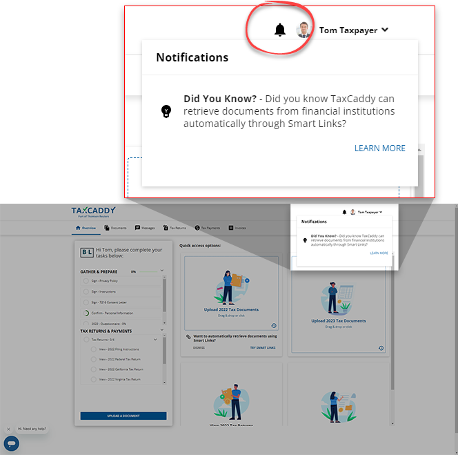 Notification bell on the Overview screen
