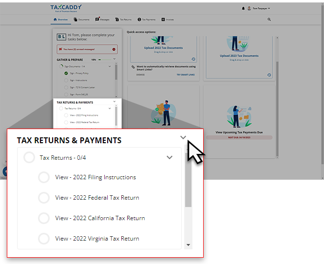 Tax Returns listed on the task list