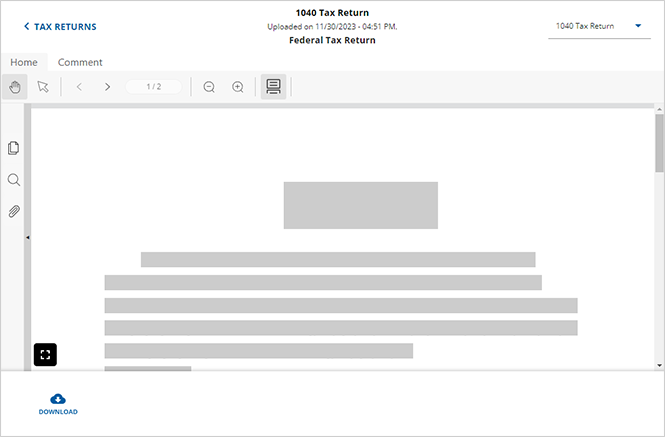 View of an uploaded Tax Return Document