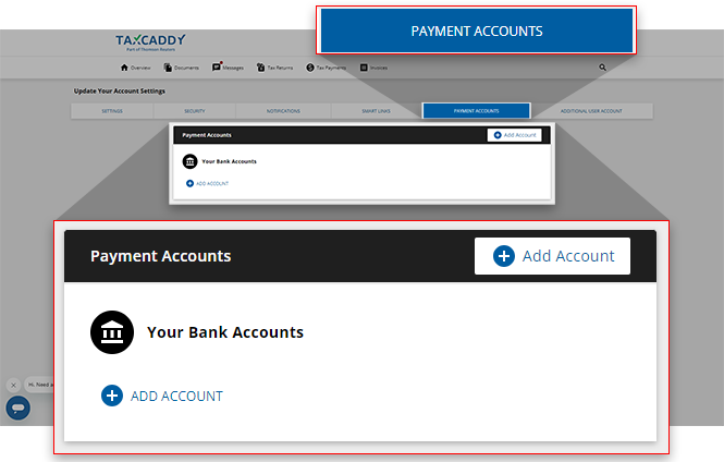 View of the Payment Accounts screen