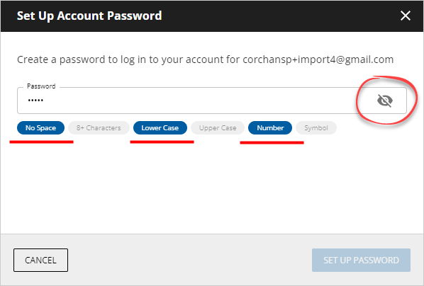 Inadequate password provided