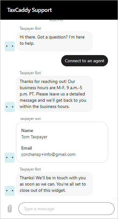 Ticket created using provided name and email