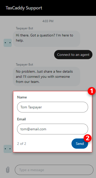 Provide name and email when talking to support