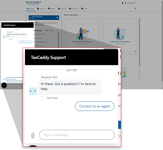 Connect to an Agent feature in the chat box