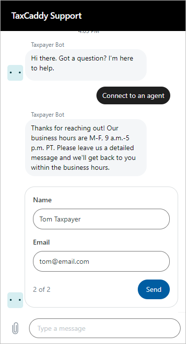 Provide your name and email to the Support team