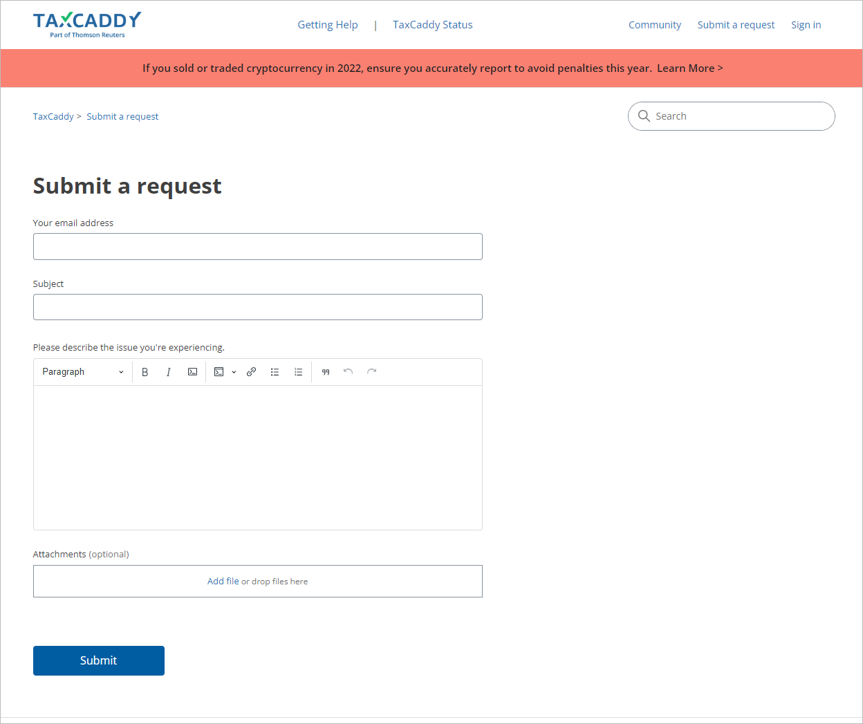 Form to submit a request