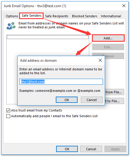 outlook for mac safe senders list