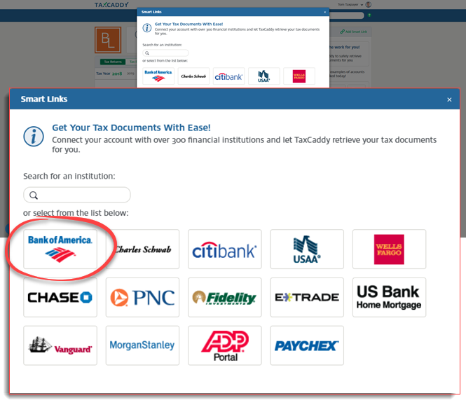 Adding Smart Links (document retrieval accounts) – TaxCaddy