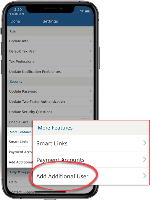 Add Additional User option of settings